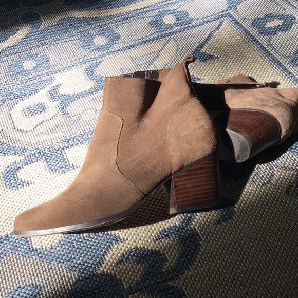 Taupe Suede Block Heel Boots - Picture 6 of 7